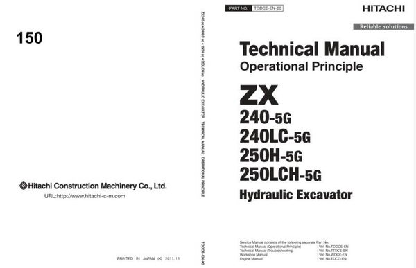 *+ 150 Hitachi ZX240-5G, ZX250-5G Series Technical Manuals 785 pages