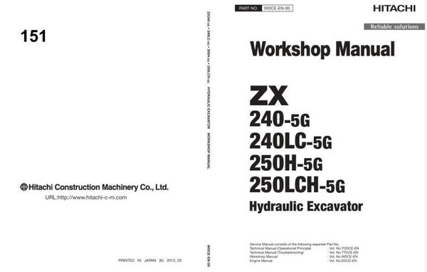 *+ 151 Hitachi ZX240-5G, ZX250-5G Series Workshop Manual and Diagrams 514 pages