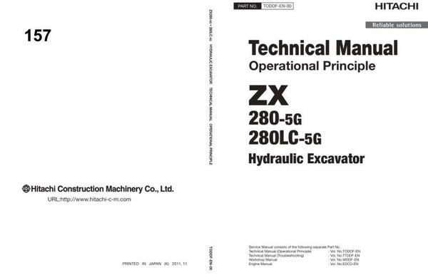 *+ 157 Hitachi ZX280-5G, ZX280LC-5G Technical Manuals 783 pages