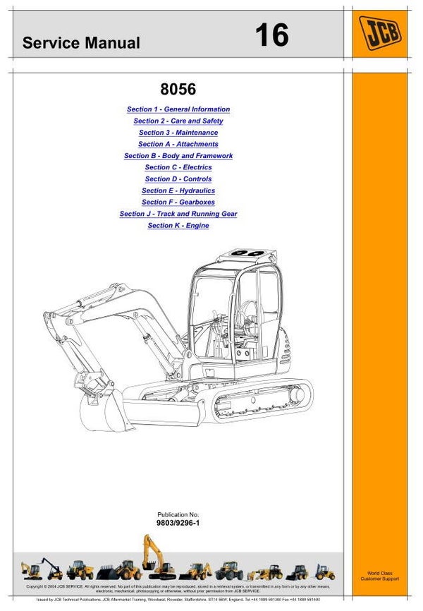 BH  16 JCB 8056 Mini Crawler Excavator Service Repair Manual 350 pages