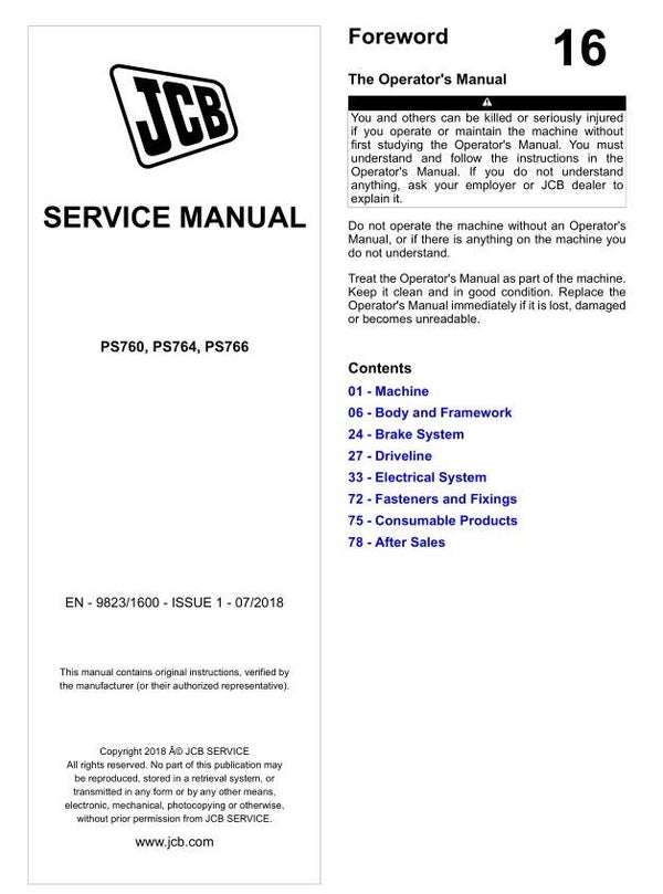 BH 16 JCB PS760, PS764, PS766 Transmission Service Repair Manual 291 pages