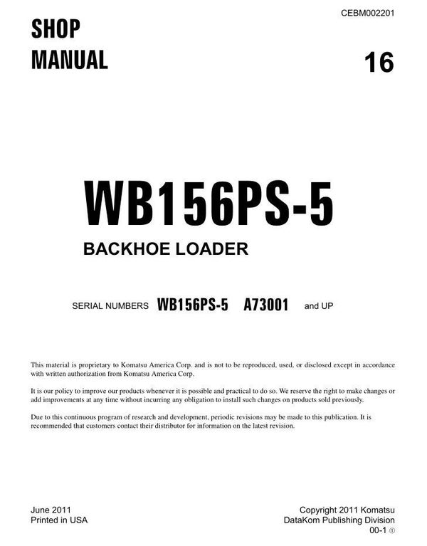 KM  16 Komatsu WB156PS-5 USA Backhoe Loader Workshop Manual 567 pages