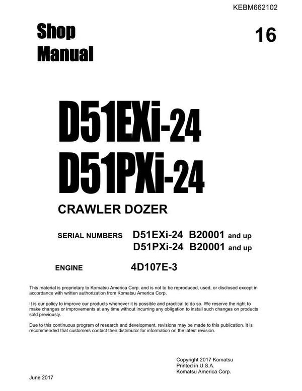 KM  16 Komatsu D51EXi-24 , D51PXi-24 Bulldozer Workshop Manual 2966 pages
