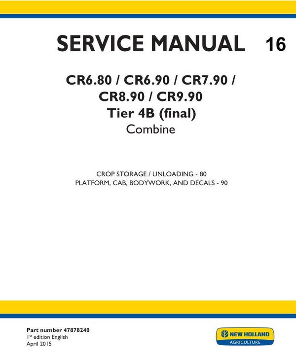 NHC 16 NEW HOLLAND CR6.80, CR6.90, CR7.90, CR8.90, CR9.90 Combine Harvester Service Repair 3 sections Manual 3 299