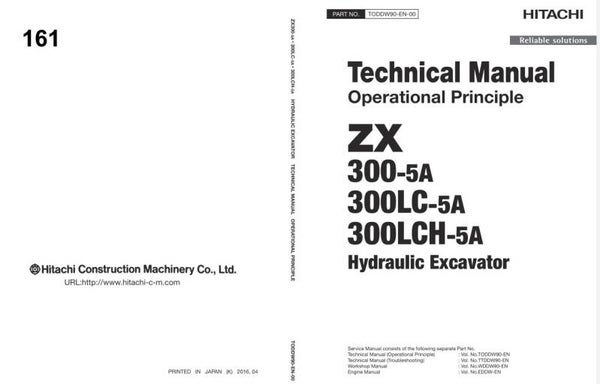 *+ 161 Hitachi ZX300-5A, ZX300LC-5A, ZX300LCH-5A Technical Manuals 846 pages