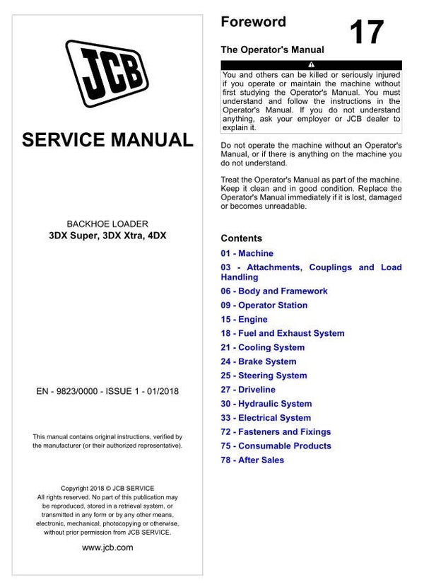 BH 17 JCB 3DX Super, 3DX Xtra, 4DX Loader Service Repair Manual 1521 pages