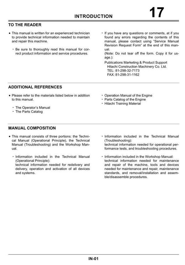 ! 17 Hitachi Zaxis ZX180W Technical Manuals 779 pages