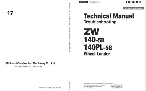 33D 17 Hitachi ZW 140-5B ZW 140PL-5B Wheel Loader Technical Troubleshooting Manual 1007 pages
