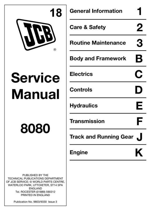 BH 18 JCB 8080 Midi Excavator Service Repair Manual 400 pages
