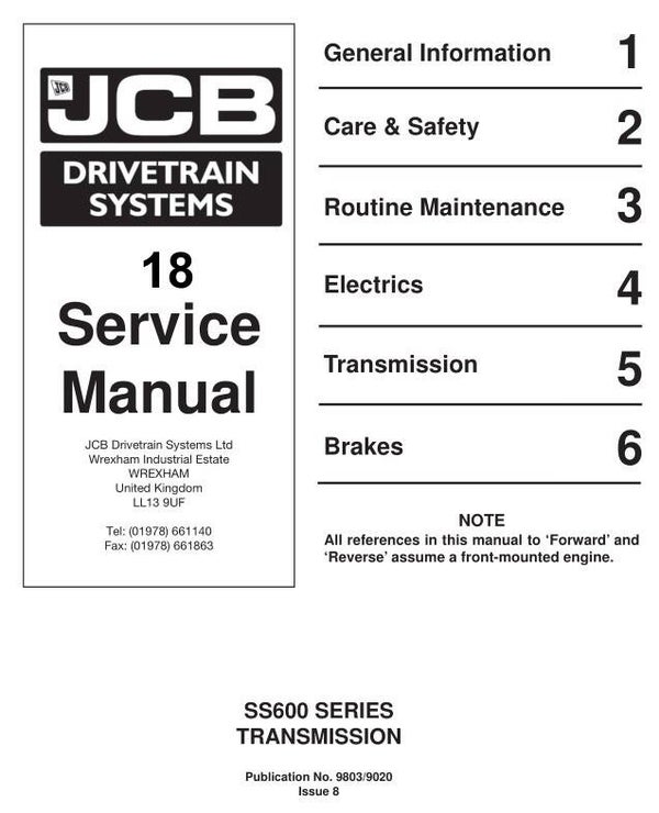 BH 18 JCB SS600 Series Transmission Service Repair Manual 138 pages
