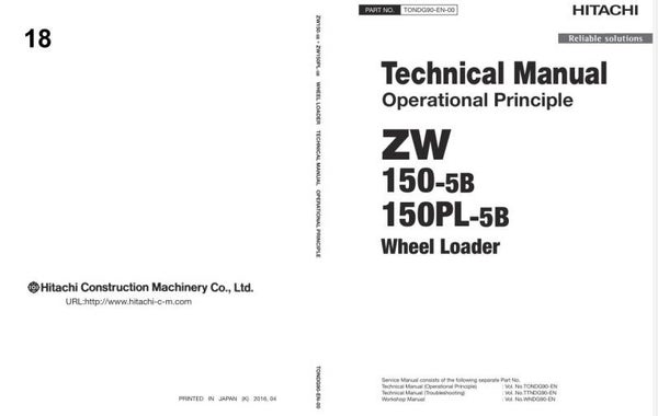 33D 18 Hitachi ZW 150-5B ZW , 150PL-5B Wheel Loader Technical Manuals 2031 pages