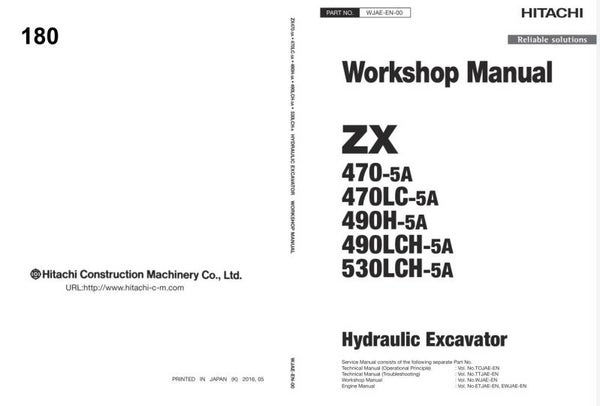 *+ 180 Hitachi ZX470-5A, ZX490-5A, ZX530-5A Series Workshop Manual and Diagrams 625 pages