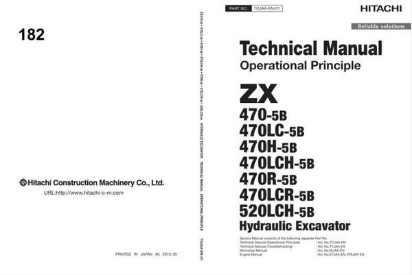 *+ 182 Hitachi ZX470-5B, ZX520-5B Series Technical Manuals 957 pages