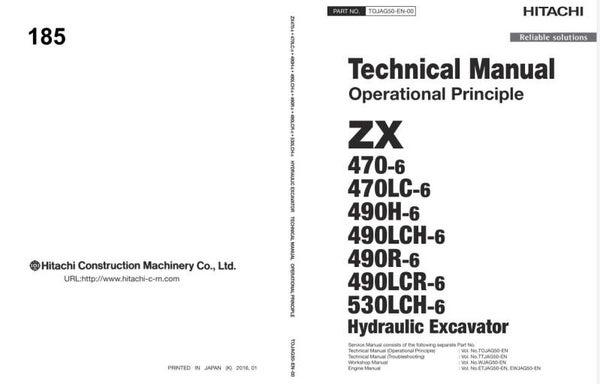 *+ 185 Hitachi ZX470-6, ZX490-6, ZX530-6 Series Technical Manuals 999 pages