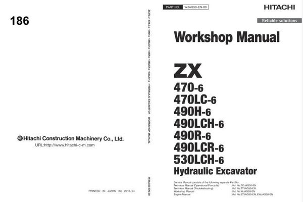 *+ 186 Hitachi ZX470-6, ZX490-6, ZX530-6 Series Workshop Manual and Diagrams 724 pages