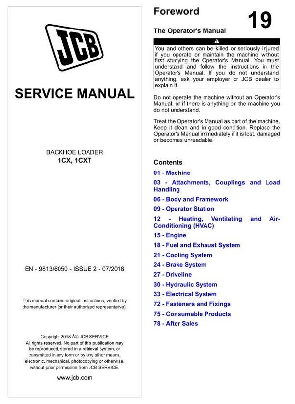 BH 19 JCB 214, 3cx, 1400b 3C Backhoe Loader Service Repair Manual 1123 pages