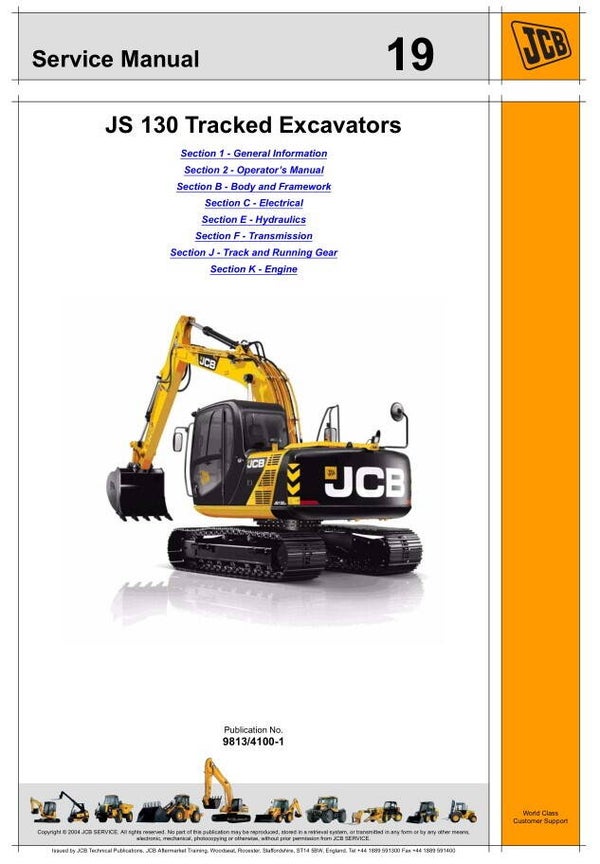 BH 19 JCB JS130 Tracked Excavator Service Repair Manual 1204 pages