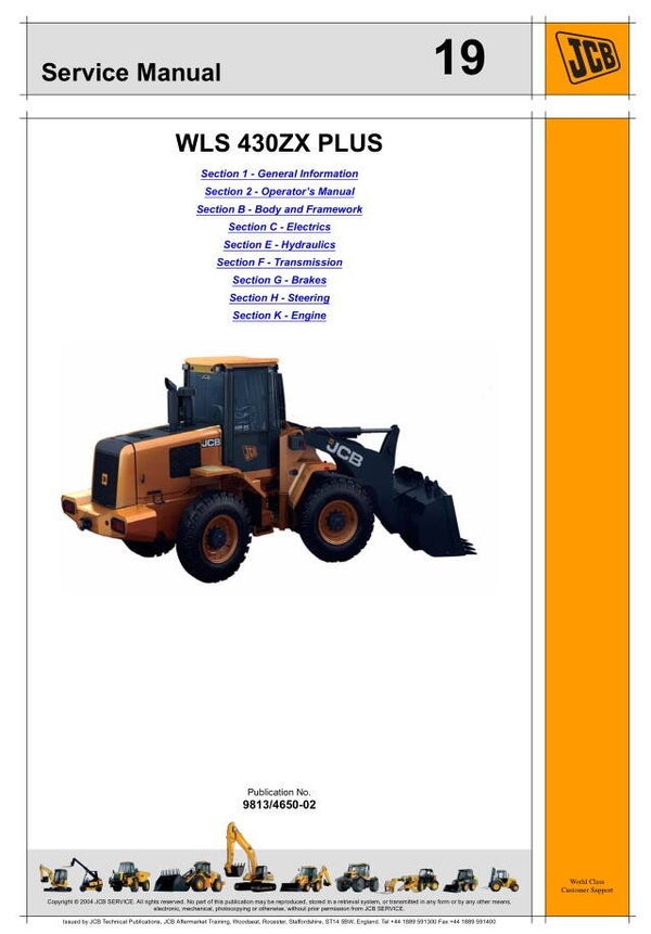 BH 19 JCB WLS 430ZX Wheeled Loader Service Repair Manual 574 pages