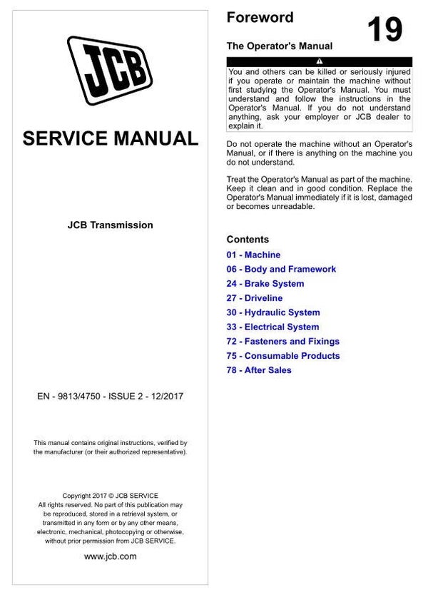 BH 19 JCB Transmission (General) Service Repair Manual 1465 pages