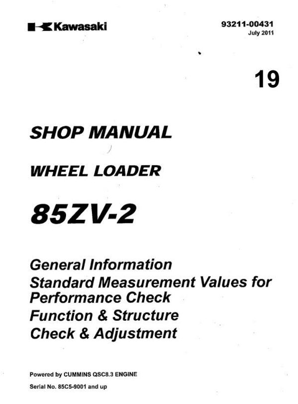 KW  19 Kawasaki Wheel Loader 85ZV-2 Workshop Manual 554 pages