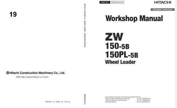 33D 19 Hitachi ZW 150-5B ZW 150PL-5B Wheel Loader Workshop Manuals 3201 pages