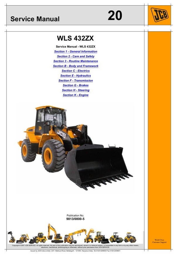 BH 20 JCB WLS 432ZX Wheel Loader Service Repair Manual 589 pages