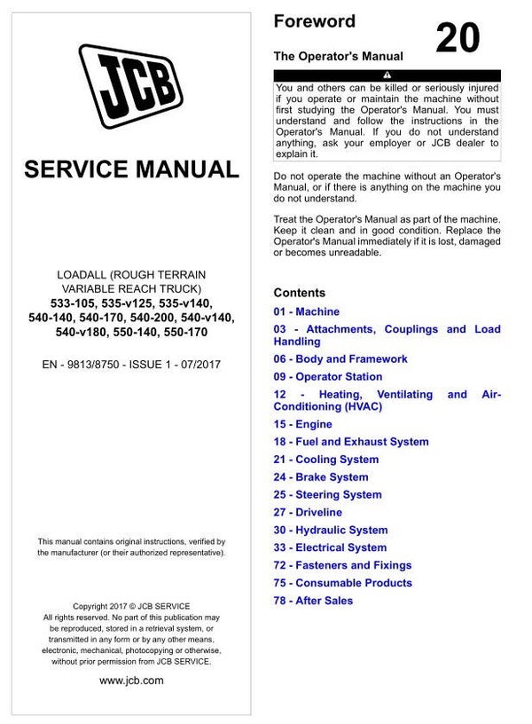 BH 20 JCB 533-105, 535-v125, 535-v140,540-140, 540-170, 540-200, 540-v140,540-v180, 550-140, 550-170 Service Repair Manual 2867