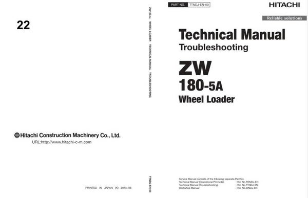33D 22 Hitachi ZW 180-5A Wheel Loader Technical Troubleshooting Manual 435 pages