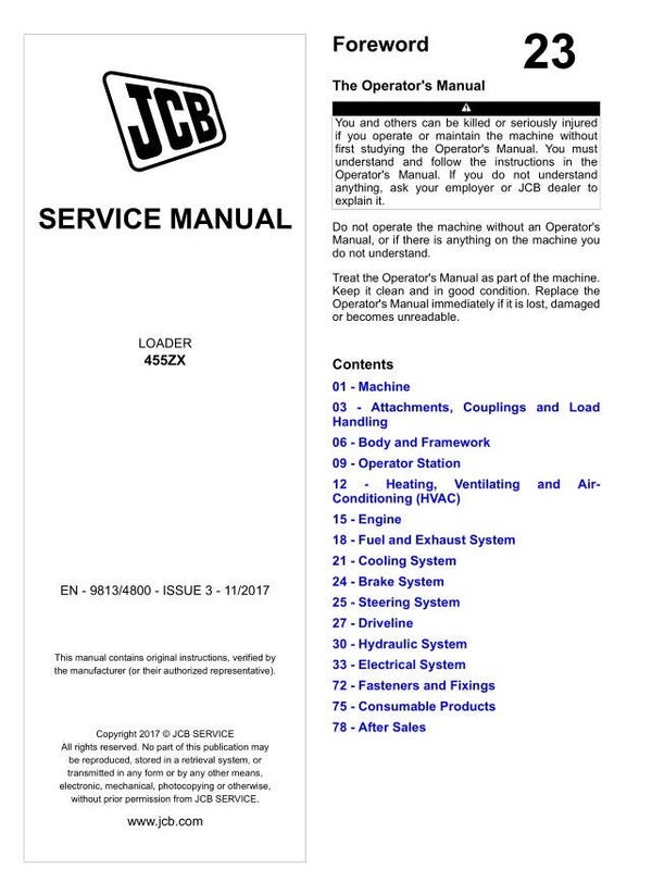 BH 23 JCB 455ZX Loader Service Repair Manual 1505 pages