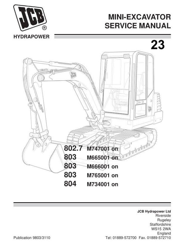 BH  23 JCB Mini Excavator 802.7 803 804 Service Repair Manual 254 pages