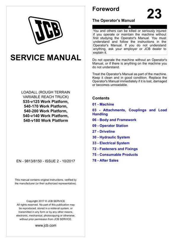 BH 23 JCB 535-v125 , 540-170 , 540-200 , 540-v180 Service Repair Manual 1055 pages