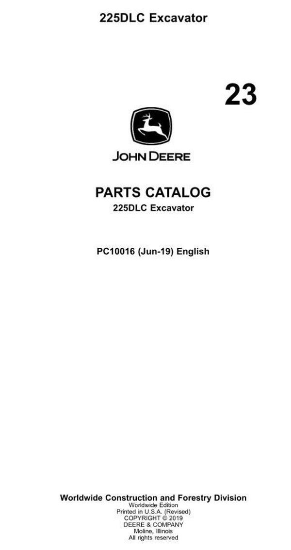 JD  23 John Deere 225DLC Excavator Parts Catalog 652 pages
