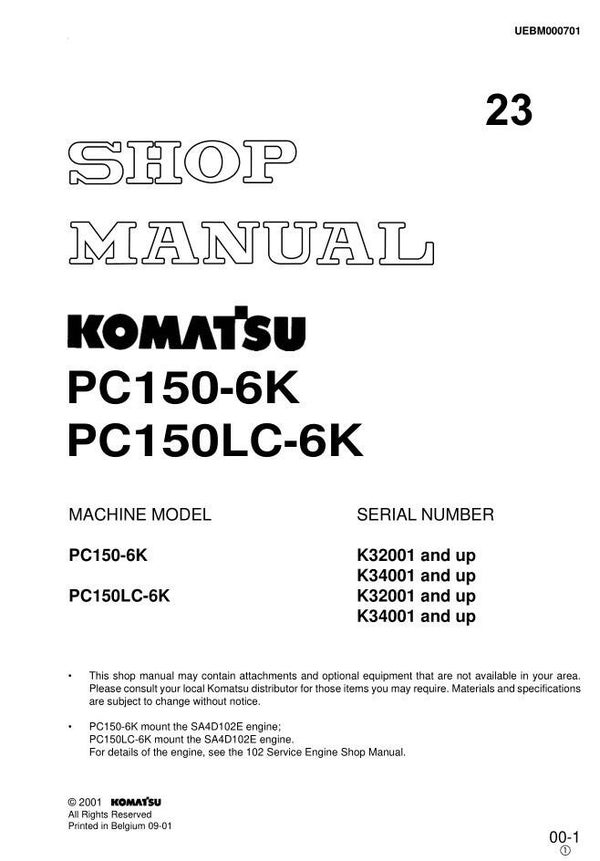 KM 23 Komatsu PC150-6K , PC150LC-6K Workshop Repair Manual 2 692 pages