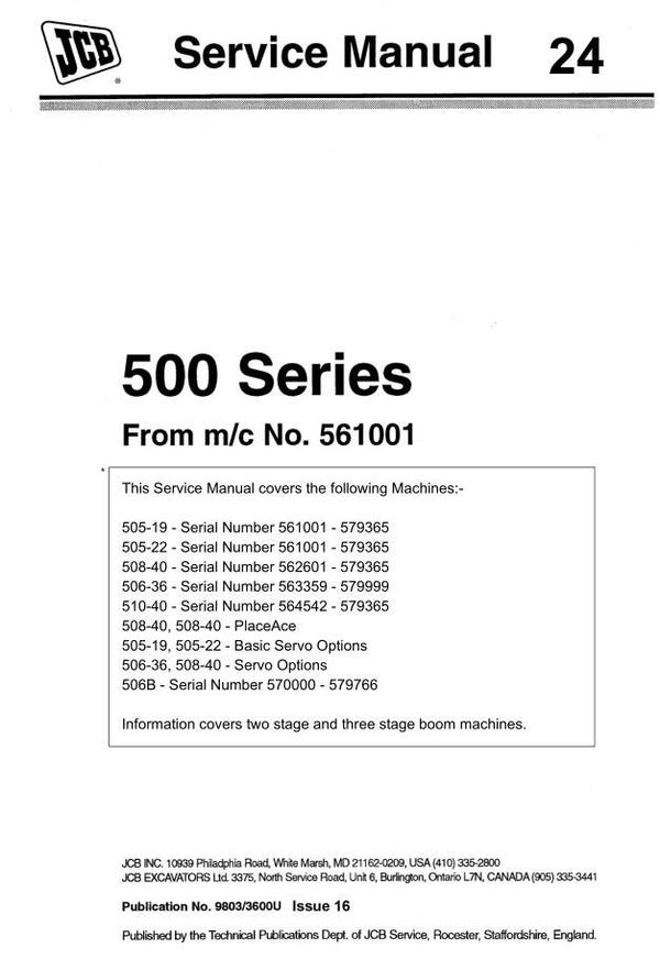 BH 24 JCB 500 Series Loadall Service Repair Manual 700 pages