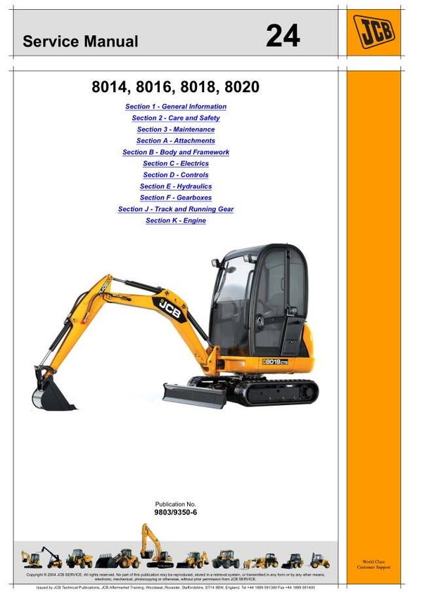 BH  24 JCB Mini Excavator 8014 8016 8018 8020 Service Repair Manual 437 pages