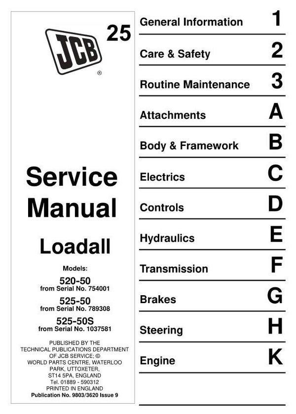 BH 25 JCB Loadall Series 520-50, 525-50, 525-50s Loadall Service Repair Manual 279 pages