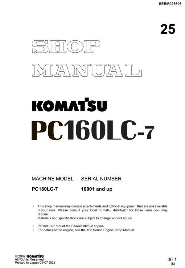 KM 25 Komatsu PC160LC-7 Excavator Workshop Repair Manual 769 pages