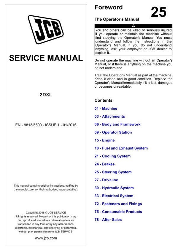 BH 25 JCB Backhoe Loader 2DXL Service Repair Manual 723 pages