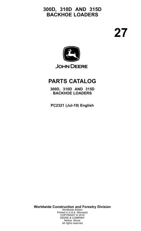 JD  27 John Deere 300B , 310D, 315D Backhoe Loaders Parts Manual 1112 pages