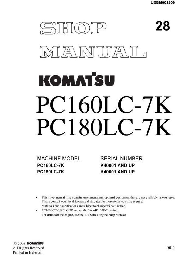 KM 28 Komatsu PC160LC-7K, PC180LC-7K Workshop Repair Manual 675 pages