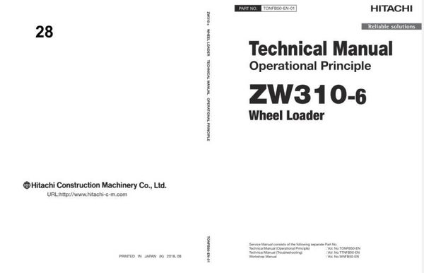 33D 28 Hitachi ZW310-6 Wheel Loader Technical Manuals 1494 pages