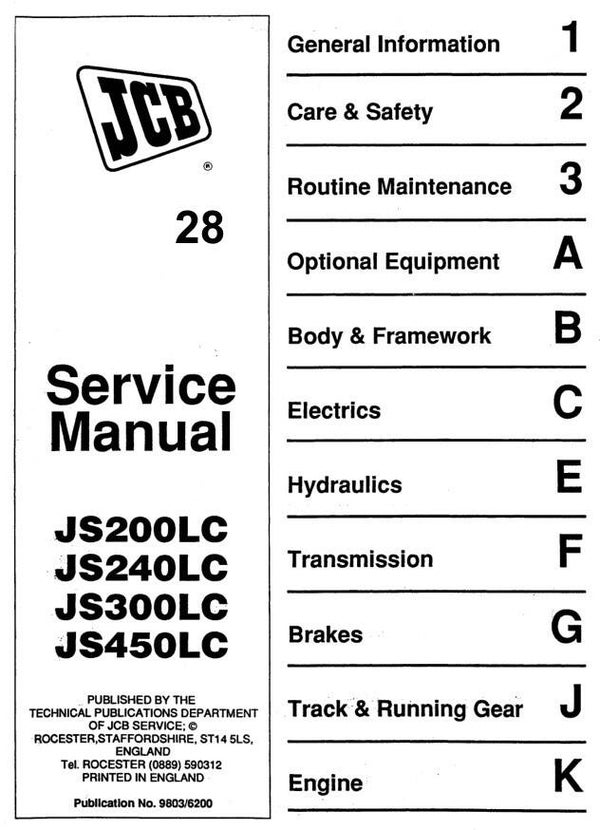 BH 28 JCB JS200LC, JS240LC, JS300LC, JS450LC Excavator Service Repair Manual 455 pages