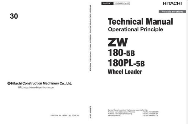 33D 30 Hitachi ZW180-5B Wheel Loader Technical Manuals 1375 pages