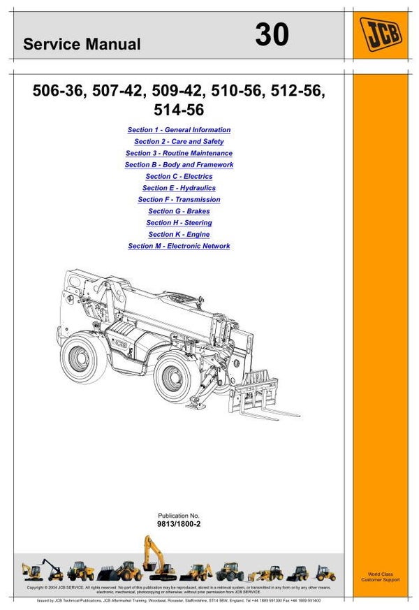 BH 30 JCB Telescopic Handler 506-36, 507-42, 509-42, 510-56, 512-56, 514-56 Service Repair Manual 1800 pages