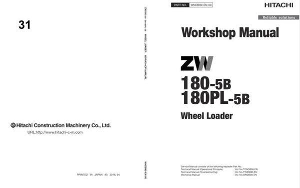 33D 31 Hitachi ZW180-5B Wheel Loader Workshop Manual and Diagrams 2055 pages