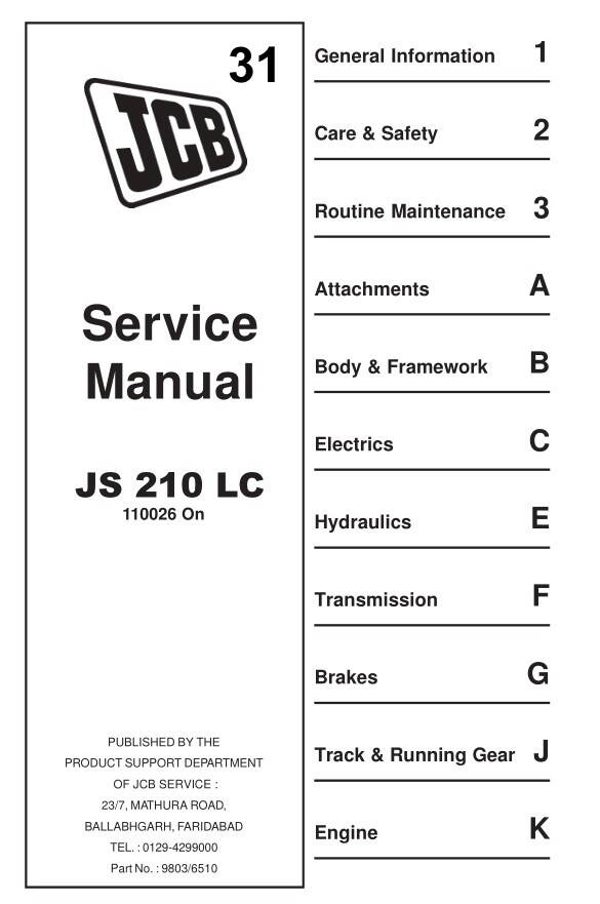 BH 31 JCB JS210 Excavator Service Repair Manual 659 pages