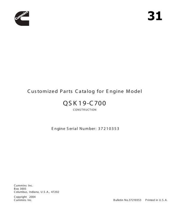 )) 31 Cummins QSK 19-C700 Engine Parts Catalog 166 pages