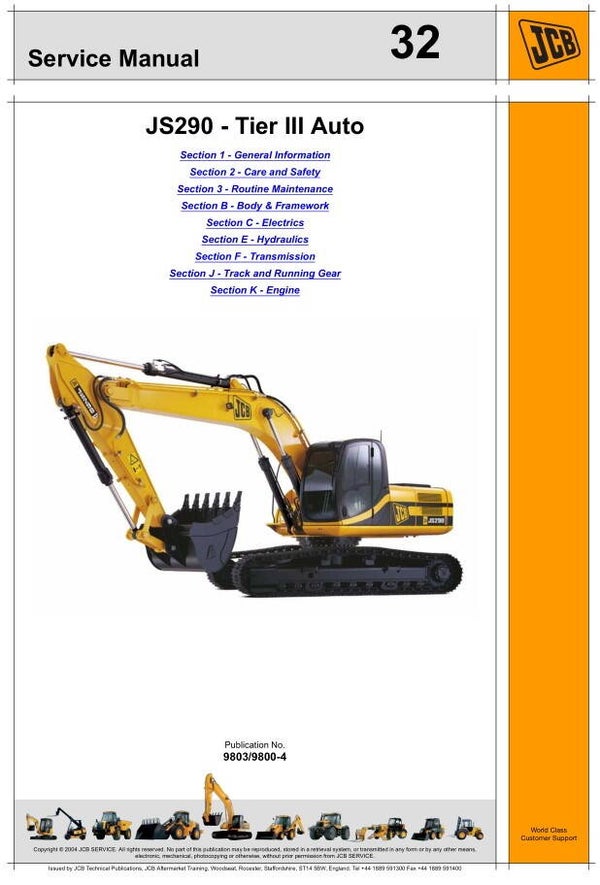 BH 32 JCB JS290 Excavator Tier III Auto Service Repair Manual 558 pages