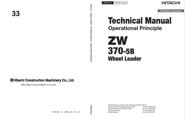 33D 33 Hitachi ZW370-5B Wheel Loader Technical Manuals 1384 pages