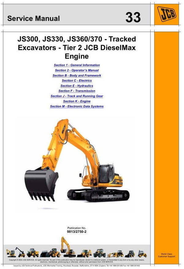 BH 33 JCB JS300 JS330 JS360 JS370 Excavators Tier II Service Repair Manual 1354 pages